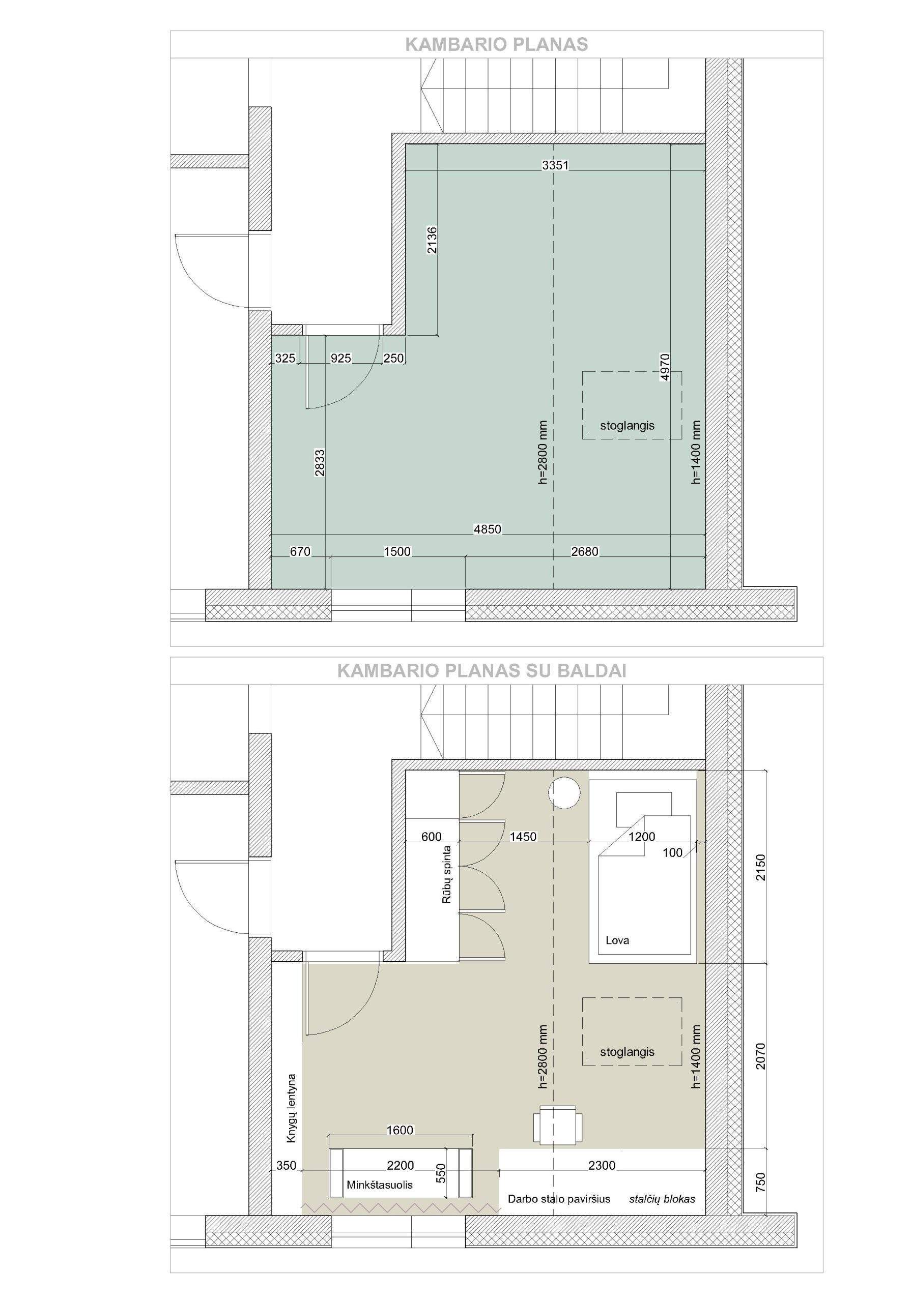 Erdvių funkcinis zonavimas - detalus baldų išdėstymo planas